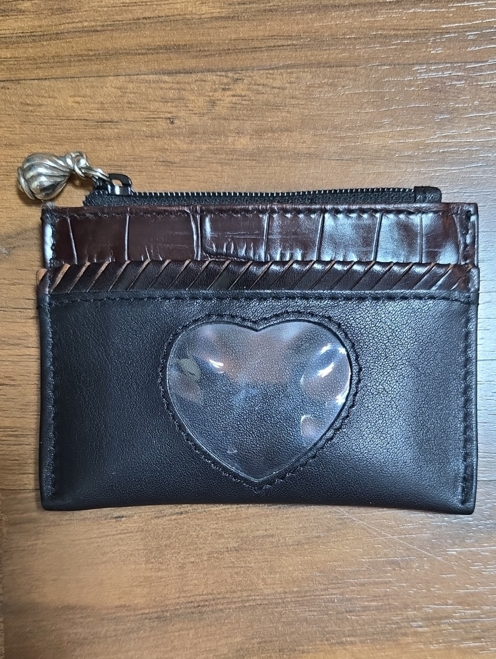 Brighton Vintage Premium Leather Heart ID Card Case / Coin Purse Pouch